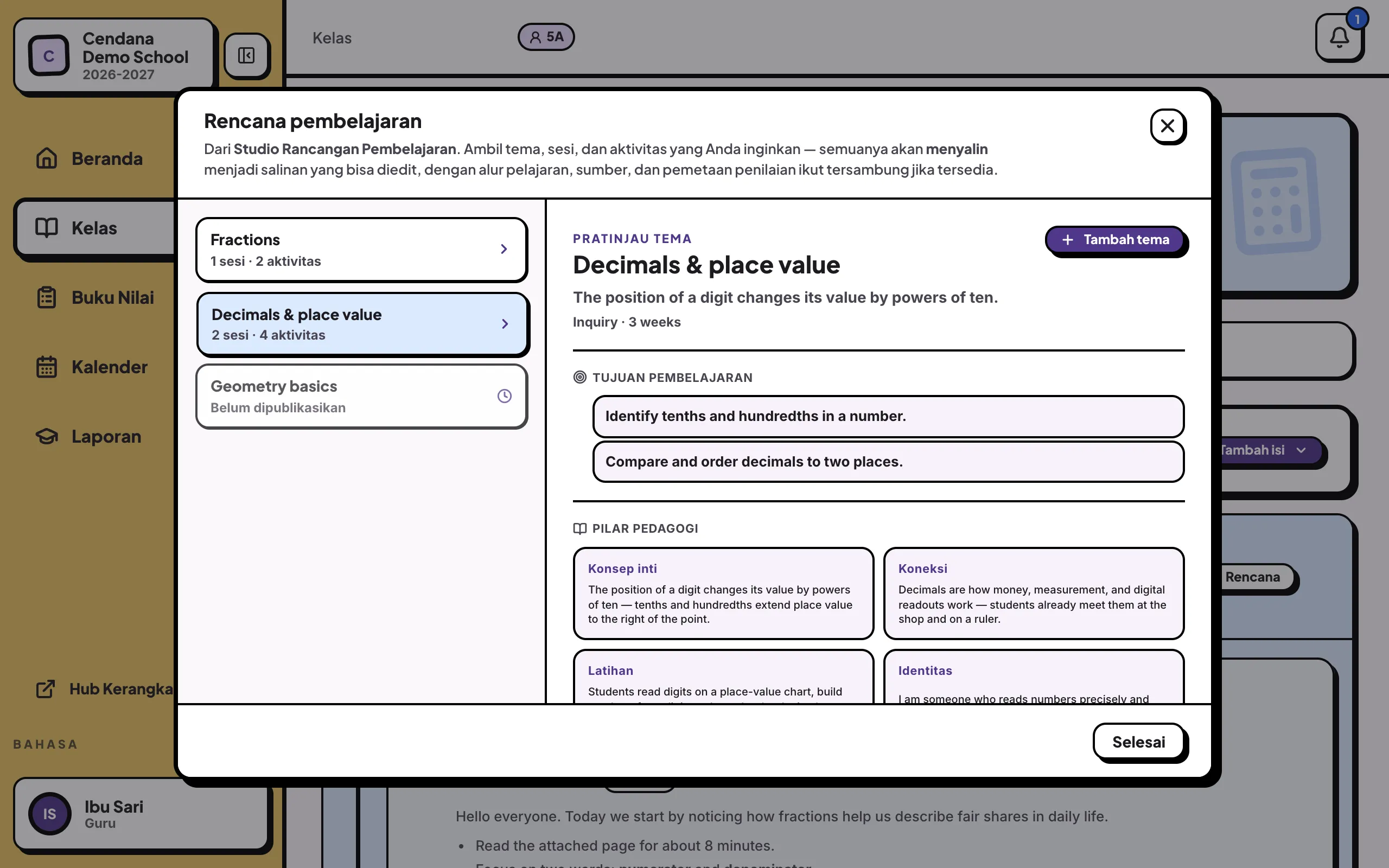 Memilih tema dari Design