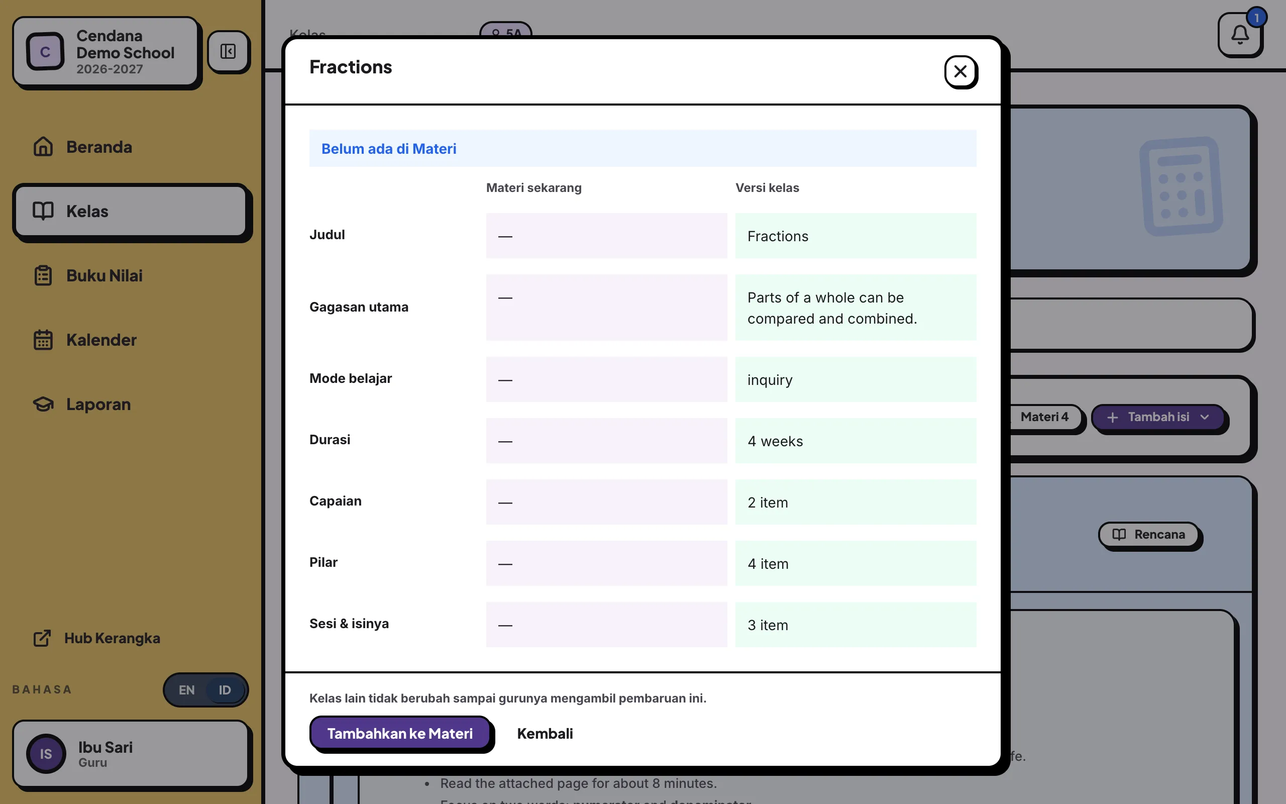 Tombol Simpan ke Materi di editor