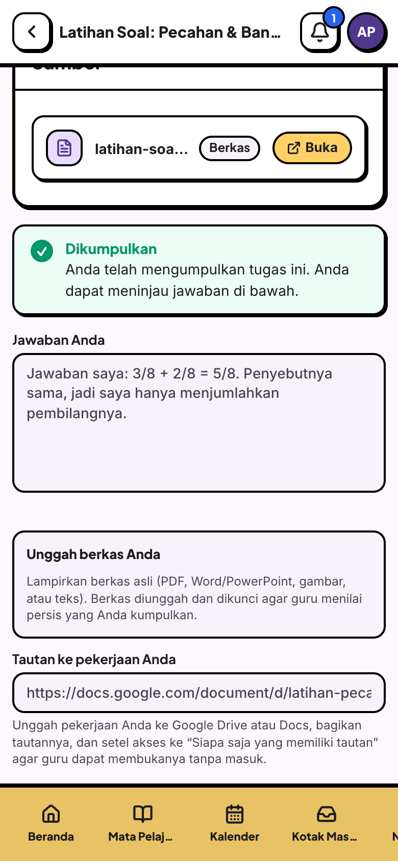 Tampilan HP: terkumpul